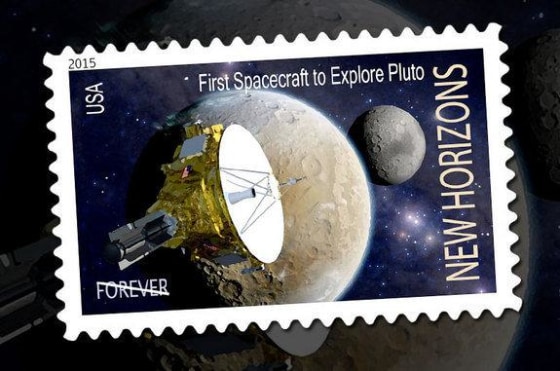 Artist Dan Durda's concept for a U.S. postage stamp honoring the New Horizons mission to Pluto.