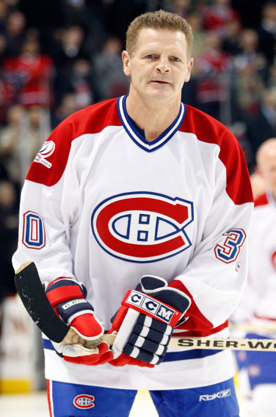 Former Montreal Canadien Chris Nilan during a centennial celebration prior to the NHL game between the Canadiens and Boston Bruins in Montreal on Dec. 4, 2009.