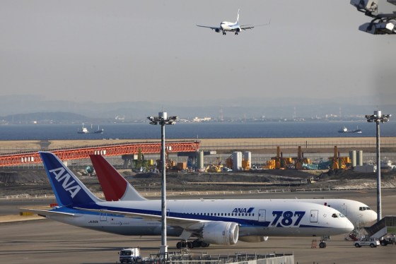 An All Nippon Airways' Boeing 787 Dreamliner sits on the tarmac at Haneda Airport in Tokyo, Wednesday, Jan. 30, 2013.