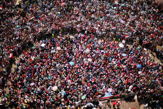 Protesters opposing Egyptian President Mohamed Morsi take part in protest, demanding that Mursi resign, at Tahrir Square in Cairo on July 2, 2013. Egypt's army reprised its role as hero in a new act of the country's political drama on Monday with a move celebrated by protesters as a decisive blow against an unpopular president just two and half years after the military unseated his predecessor.