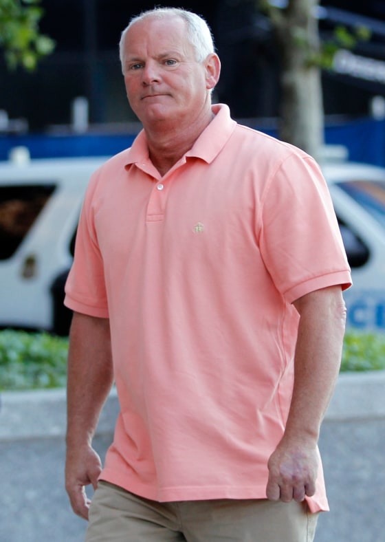 Stephen Rakes arrives at the courthouse for the trial of James