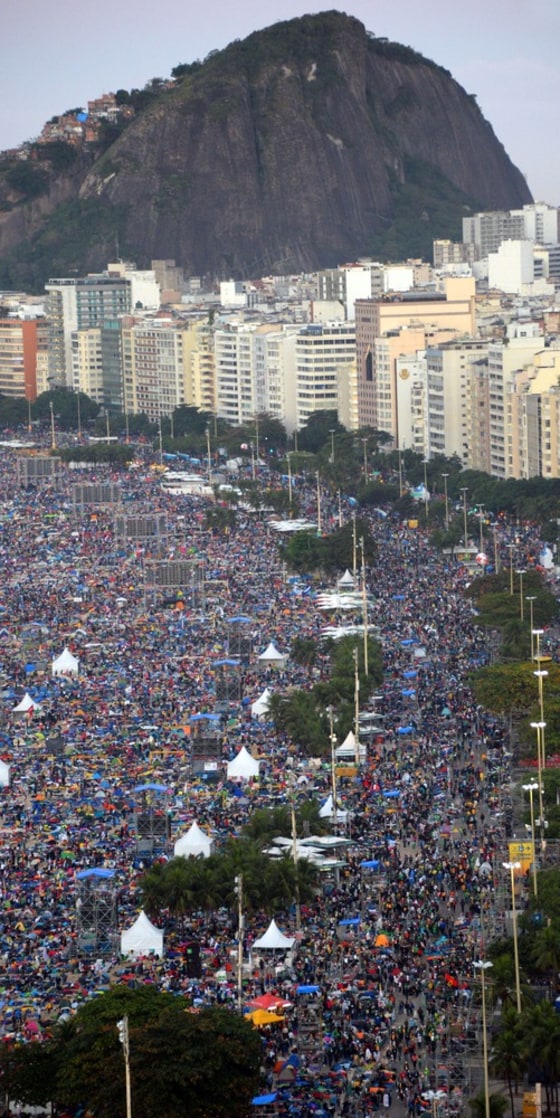 Catholic pilgrims on Copacabana beach, Sunday.