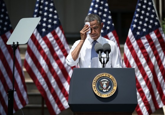 Obama wipes sweat from speed in climate speach