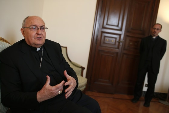 Cardinal Leonardo Sandri speaking to Reuters in Rome, Saturday.