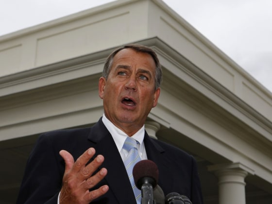 Speaker of the House John Boehner, R-Ohio, speaks briefly after a meeting with President Barack Obama at the White House March 1, 2013.