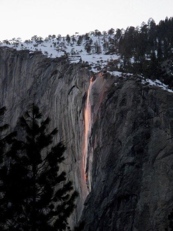 Each year from mid- to late February, Yosemite National Park's Horsetail Fall is lit up by the sun's rays when the weather is right, creating the illusion that the water is lava or fire. The phenomenon is called a