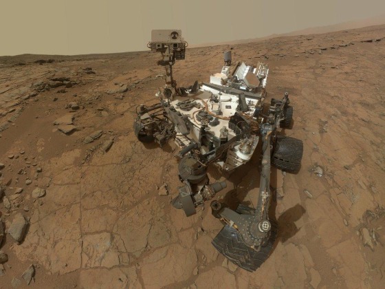 This self-portrait of NASA's Curiosity rover was assembled from dozens of images captured by the rover's Mars Hand Lens Imager on Feb. 3. Because of the way the pictures were taken, the rover's robotic arm is not visible in this mosaic.