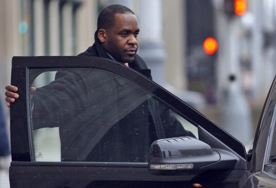 Former Detroit Mayor Kwame Kilpatrick gets into a vehicle in front of the federal courthouse in Detroit on Feb. 12.
