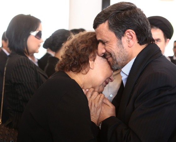 Iran's President Mahmoud Ahmadinejad greets Elena Frías during the state funeral of her son, Venezuelan President Hugo Chavez, in Caracas, Venezuela, on March 8.