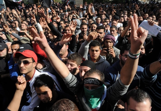 Supporters of the Salafist Sheikh Ahmad al-Assir take part in a rally showing solidarity with the Syrian people and Syrian refugees at Tariq al-Jadidah in Beirut, Lebanon on Feb. 8.