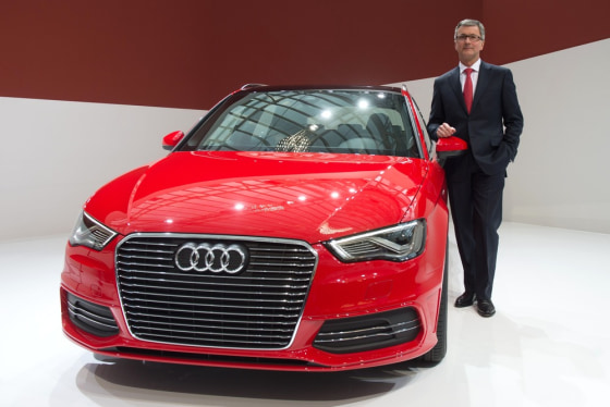 Audi CEO Rupert Stadler and Audi A3 e-tron car