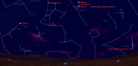 On Sunday night, March 17, say farewell to the winter sky in the western twilight.