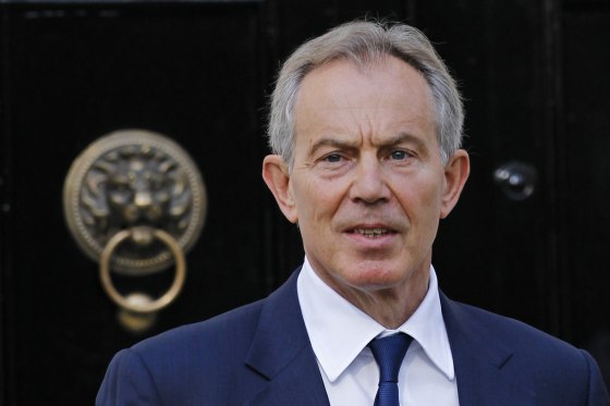 Former British Prime Minister Tony Blair leaves his house in central London on May 28, 2012.