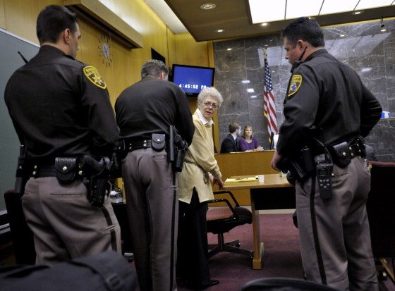 Sandra Layne is shackled after she was convicted Tuesday, March 19, in Pontiac, Mich., of second-degree murder in the shooting death of her grandson last year.
