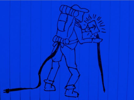 Hiker with plugged in guidebook