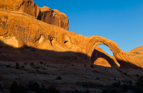 Corona Arch near Moab, Utah. The arch has become popular for adrenaline junkies seeking a thrill by swinging through the 140-foot sandstone arch.