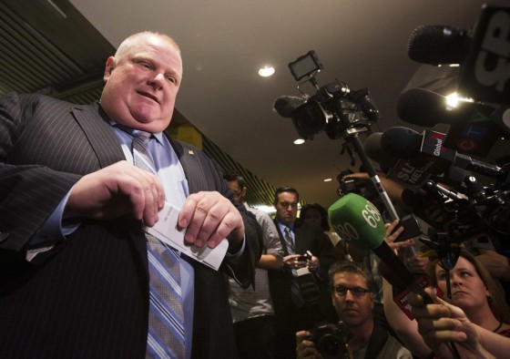 Toronto Mayor Rob Ford holds a news conference at City Hall in Toronto, May 30, 2013. Toronto Mayor Rob Ford lost two more staff members on Thursday, two weeks after allegations first surfaced that the leader of Canada's largest city was caught smoking crack cocaine on camera, something he has strongly denied.
