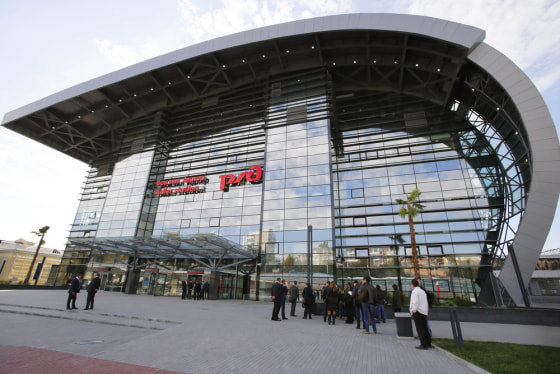 Final costs for hosting the Socgi Olympic Games are estimated to be more than $50 billion. Above is the newly built railway station 'Adler' in Sochi.