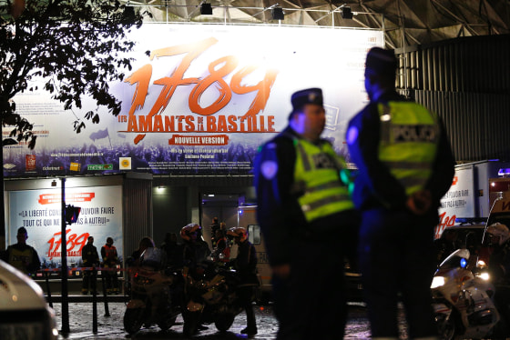 The scene outside the Paris musical venue where the freak accident occurred on Friday night.