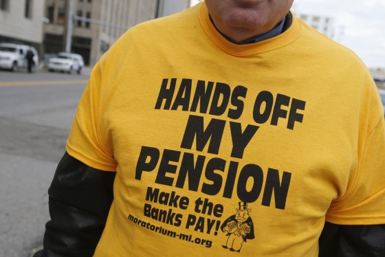 Make room, Detroit, you may be joined by Desert Hot Springs, Calif., on the bankruptcy bandwagon. City of Detroit pensioner David Sole wears a t-shirt...