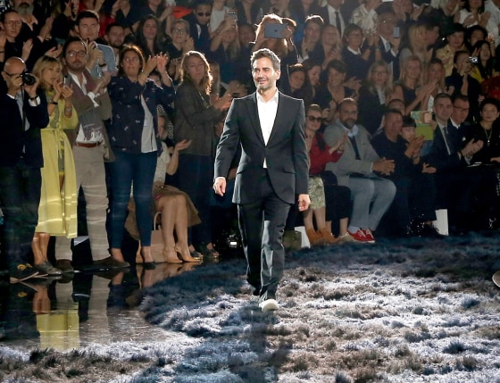 PARIS, FRANCE - OCTOBER 02: Fashion Designer of Louis Vuitton Marc Jacobs walks the runway at the end of the Louis Vuitton show as part of the Paris ...