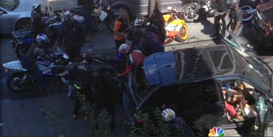 Motorcyclists assault Alex Lien in New York after pulling him from his Range Rover.