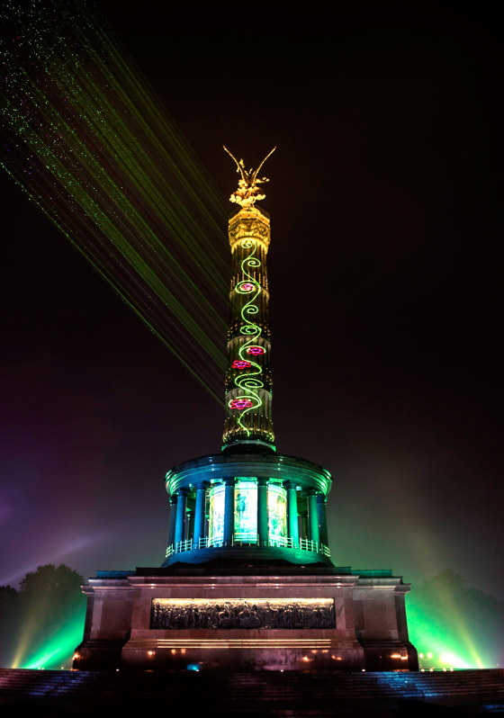 The Victory Column illuminated during the Festival of Lights in Berlin, Oct. 12, 2013.