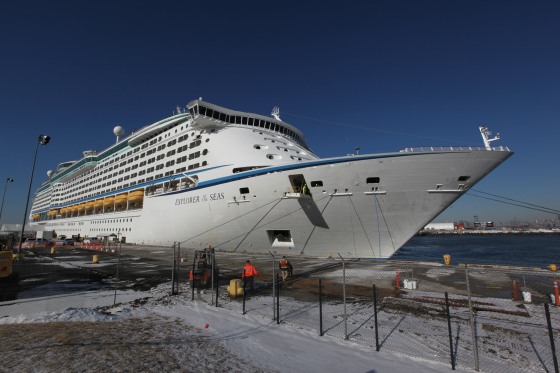 Wednesday, Jan. 29, 2014, in Bayonne, NJ (John Makely / NBC News) The Explorer of the Seas cruise ship returns to port after hundreds of passengers b...