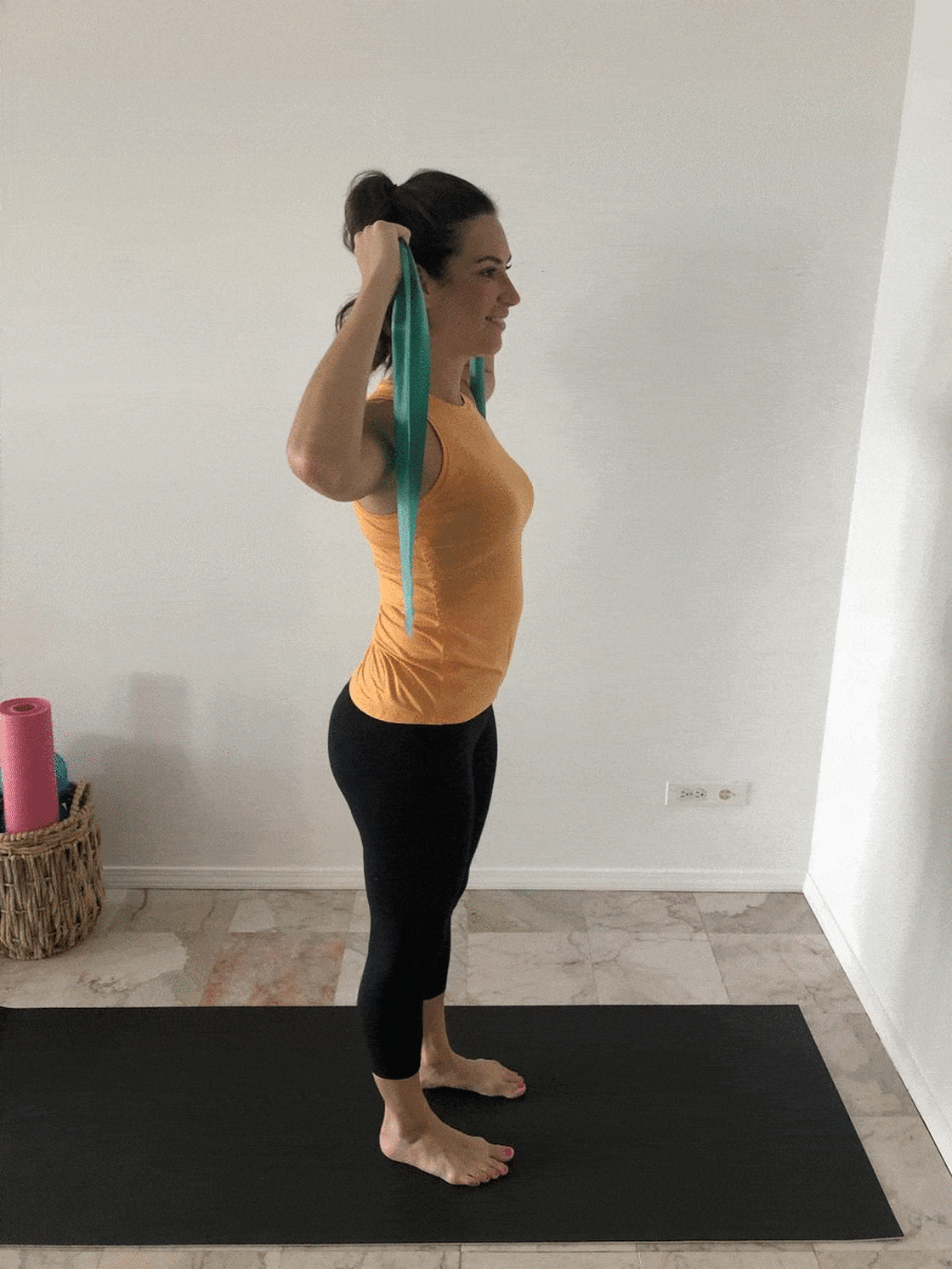 A woman doing neck stretch
