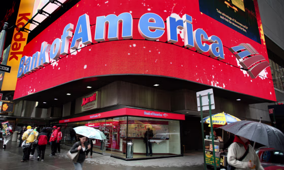Image:  glowing Bank of America marquee
