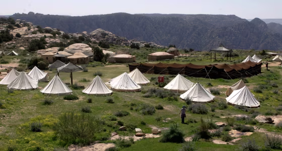 Image: Visitors tents at the Dana reserve in southern Jordan.