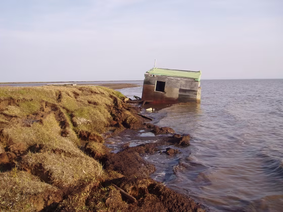 This&nbsp;cabin along Alaska's Arctic&nbsp;coastline was recently washed into the ocean when the bluff eroded away. 