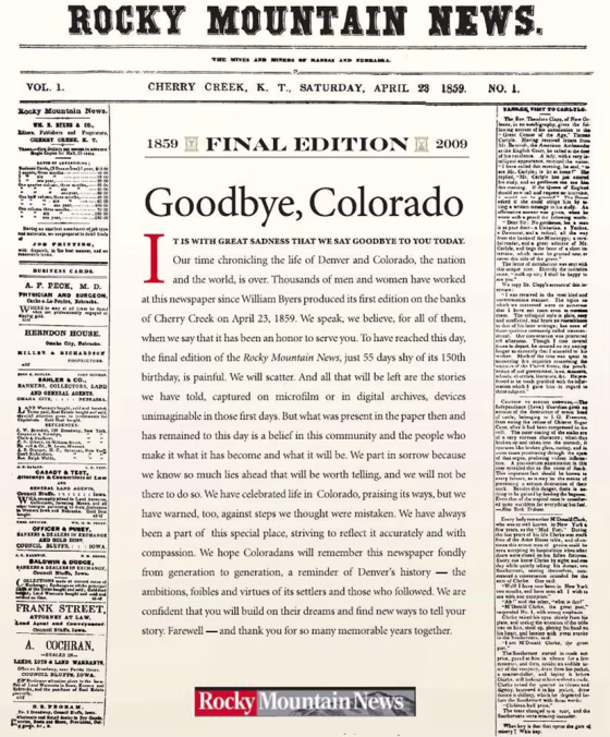 Image: last front page of the Rocky Mountain News
