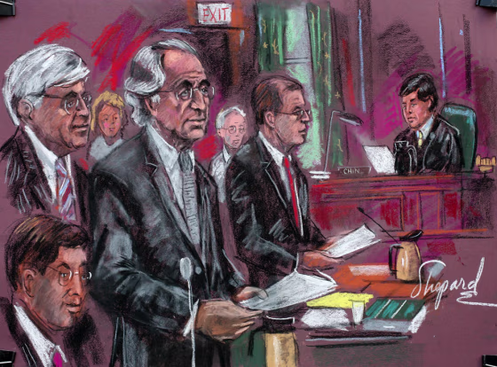 Image: Courtroom drawing shows convicted swindler Bernie Madoff