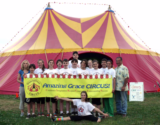 Image: Amazing Grace Circus students with their instructors
