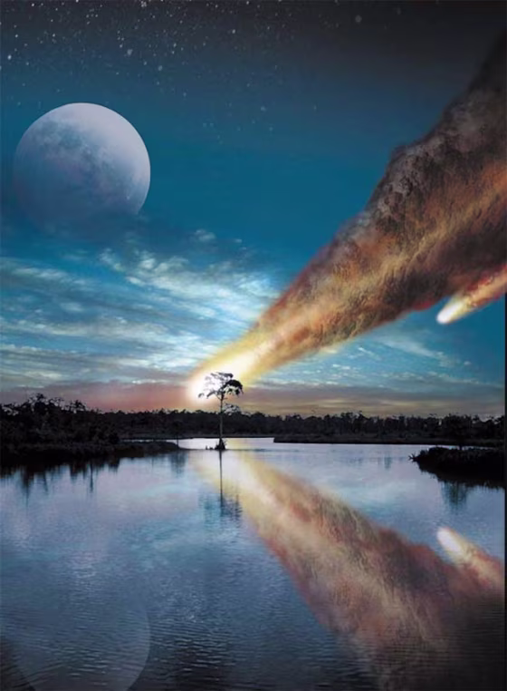 Image: Artist's rendering of a giant asteriod or comet plunging into the Earth