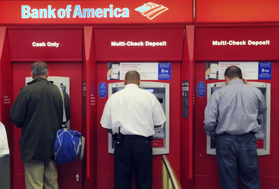 Image: Customers using ATMs