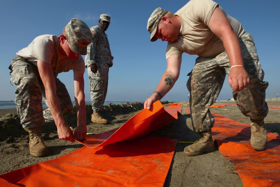 Image: Louisiana National Guard install dams as oil barriers