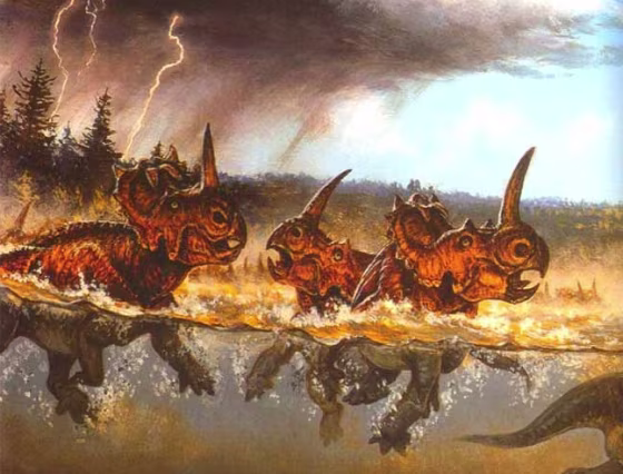 Image: Painting of dinosaurs drowning