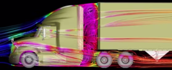 Here is a&nbsp;model of how air flows around a tractor-trailer rig traveling on the highway. 