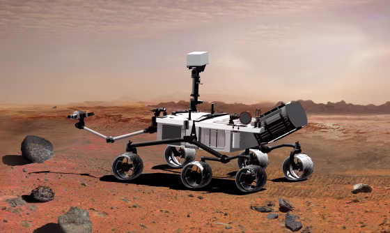 An artist's concept illustrates what the Mars rover Curiosity will look like on the Red Planet.