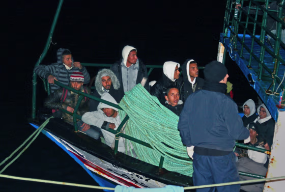 Image: Immigrants after arrivin in Lampedusa, Italy