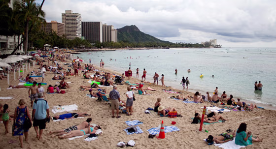 Visitors on Waikiki Beach in Honolulu, Hawaii, last week. 
