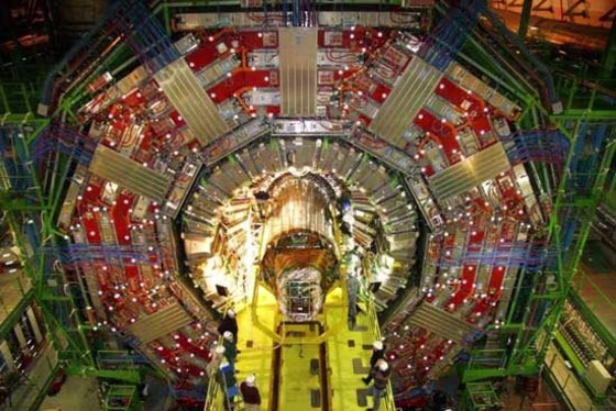 The Compact Muon Solenoid, one of the detectors on the Large Hadron Collider, weighs more than 12,000 tons. The collider, a 17-mile-long underground ring near Geneva, is set to start up again.