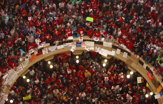 Image: Protesters fill Wisconsin State Capitol
