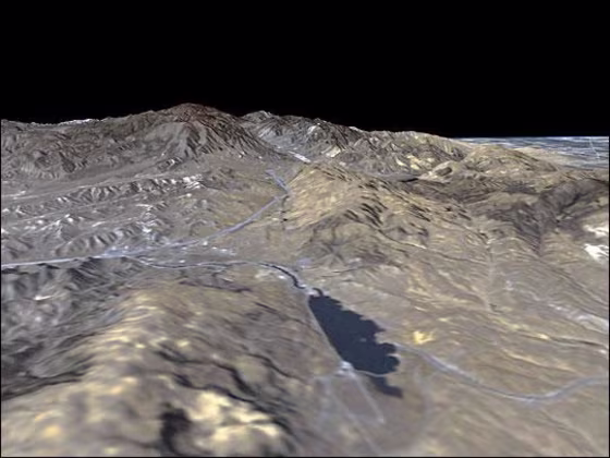 An image of the San Andreas Fault created with data from NASA's Shuttle Radar Topography Mission. This segment of the fault lies near Palmdale,&nbsp;about 60 miles northwest of Los Angeles.