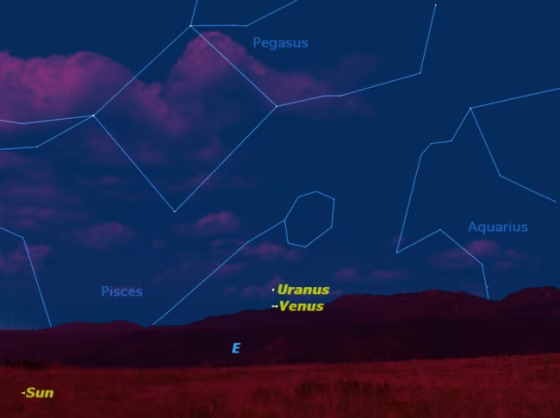 The planets Uranus and Venus will be in close conjunction on Saturday morning.