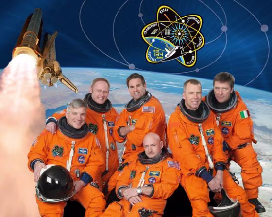 Pictured clockwise in the STS-134 crew portrait are NASA astronauts Mark Kelly (bottom center), commander; Gregory H. Johnson, pilot; Michael Fincke, Greg Chamitoff, Andrew Feustel and European Space Agency’s Roberto Vittori, all mission specialists.