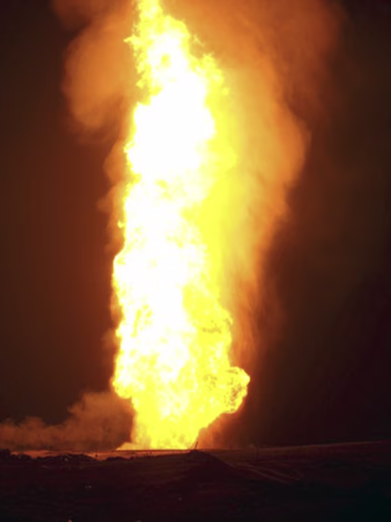 Image: Flames rise over the al-Sabil natural gas terminal after an explosion near the town of El-Arish, Egypt,.