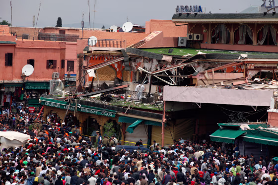 Image: A damaged cafe is seen after a blast in the southern Moroccan city of Marrakesh